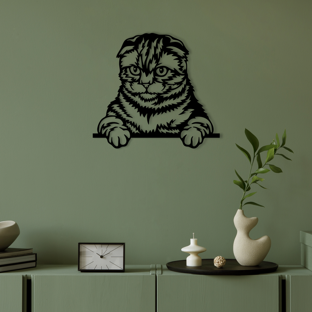 Pet wall decor featuring an illustration of a Scottish Fold Cat. Acrylic glass decor - Vibewall