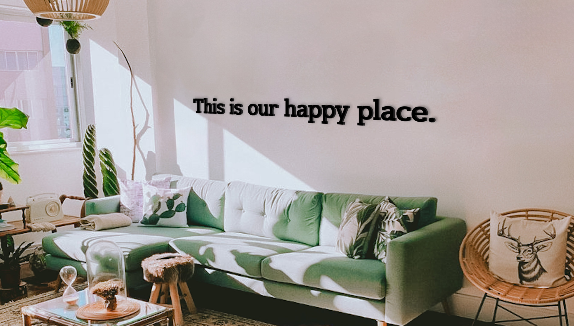 Quote on the wall that says This is our happy place. Acrylic glass decor - Vibewall