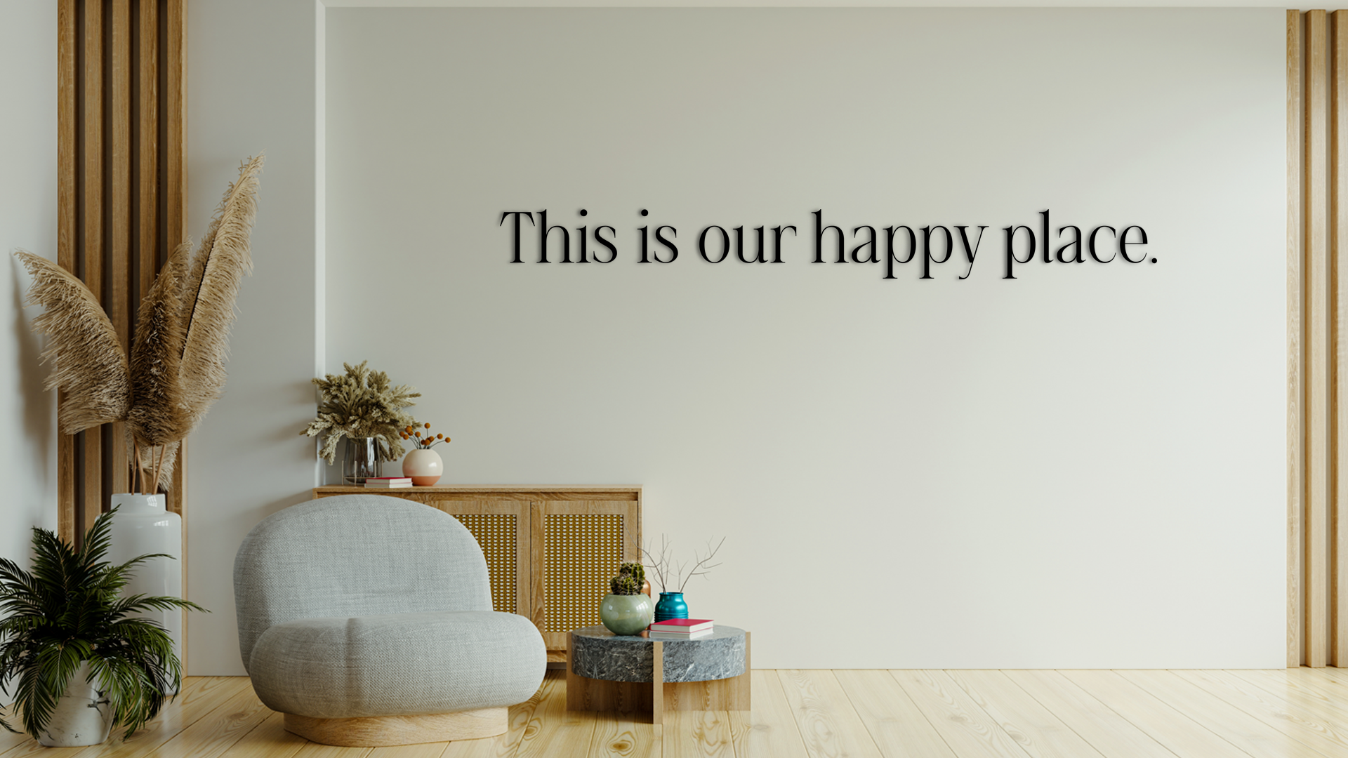 Quote on the wall that says This is our happy place. Acrylic glass decor - Vibewall
