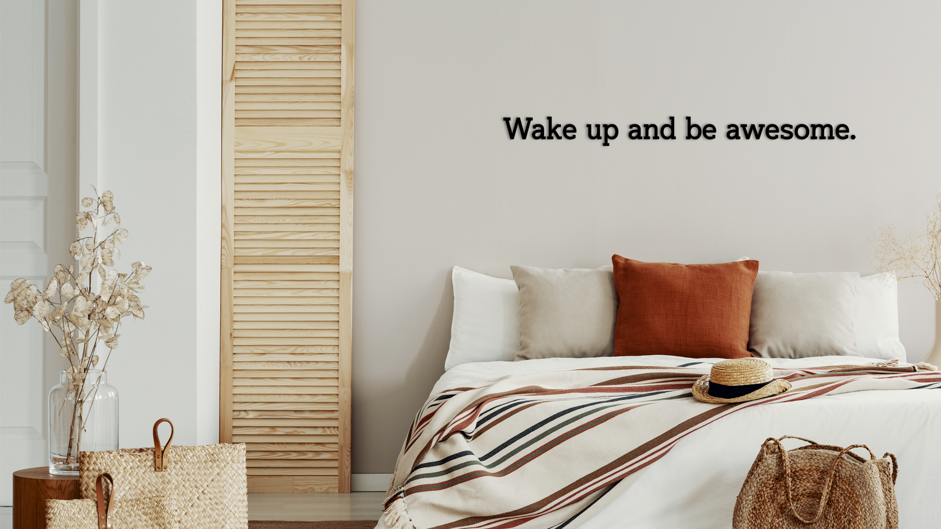 Motivational quote for the wall that says Wake up and be awesome. Designed to inspire, this piece is perfect for any space. Acrylic glass decor - Vibewall