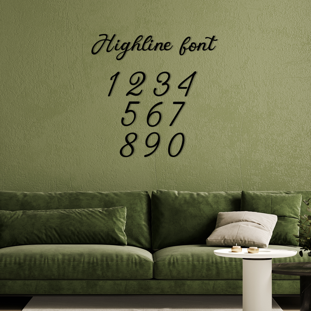Green sofa with decorative numbers on a green wall - Acrylic wall decor - Vibewall
