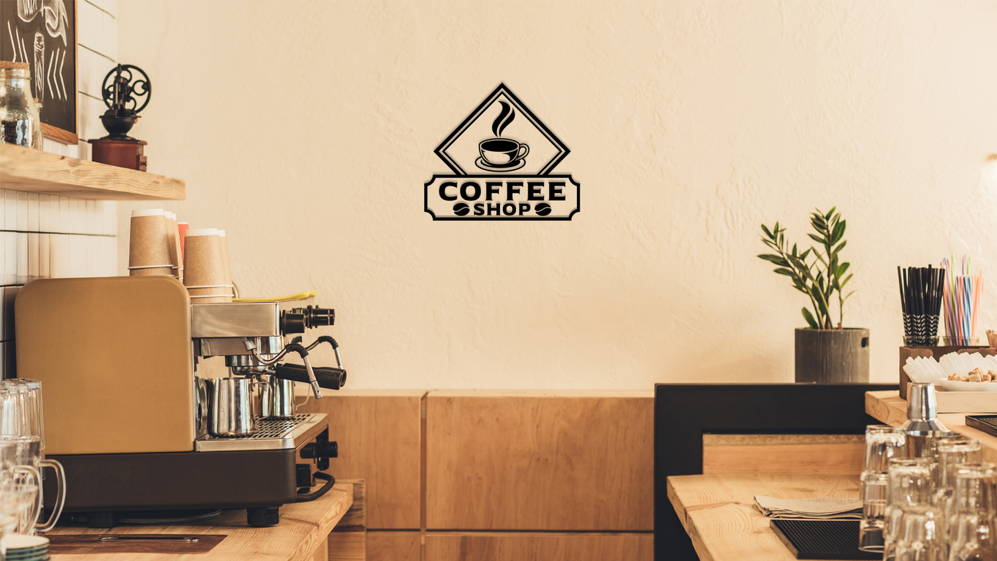 Coffee shop interior with a coffee machine and wall art. Acrylic wall decor - Vibewall 