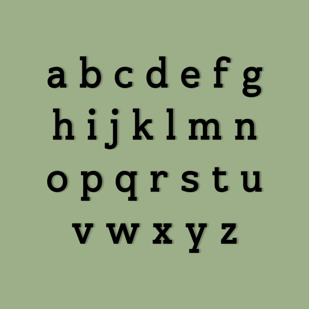 Alphabet letters from a to z on a green background