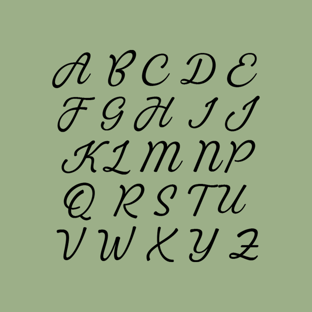 Alphabet letters from A to Z in a cursive font on a green background - Acrylic wall decor - Vibewall