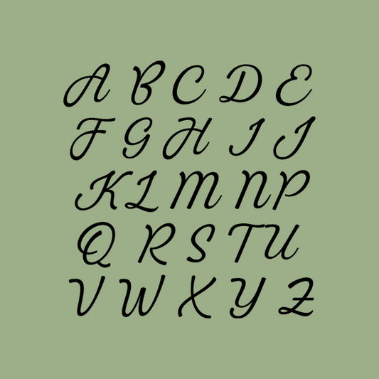 Alphabet letters from A to Z in a cursive font on a green background - Acrylic wall decor - Vibewall