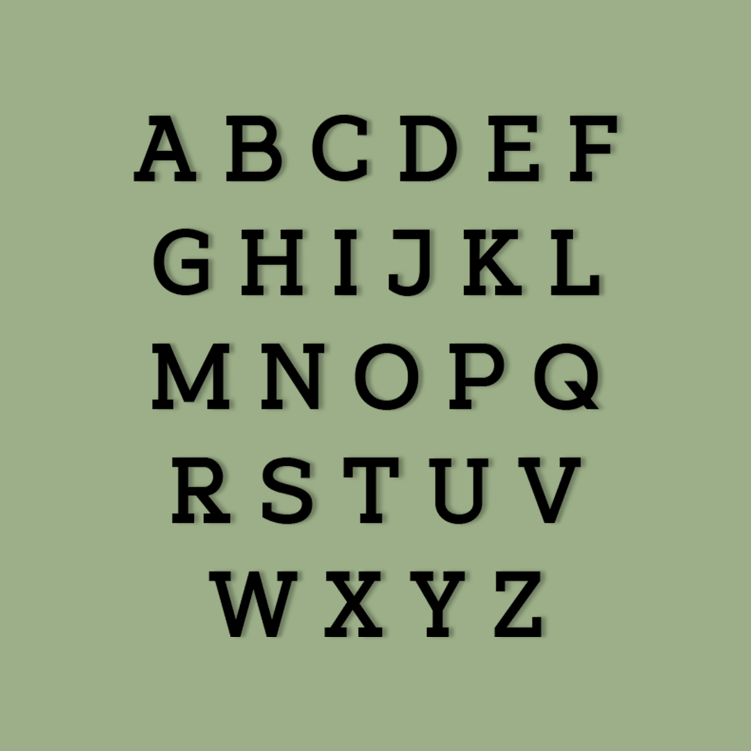 Alphabet letters A to Z in black on a green background