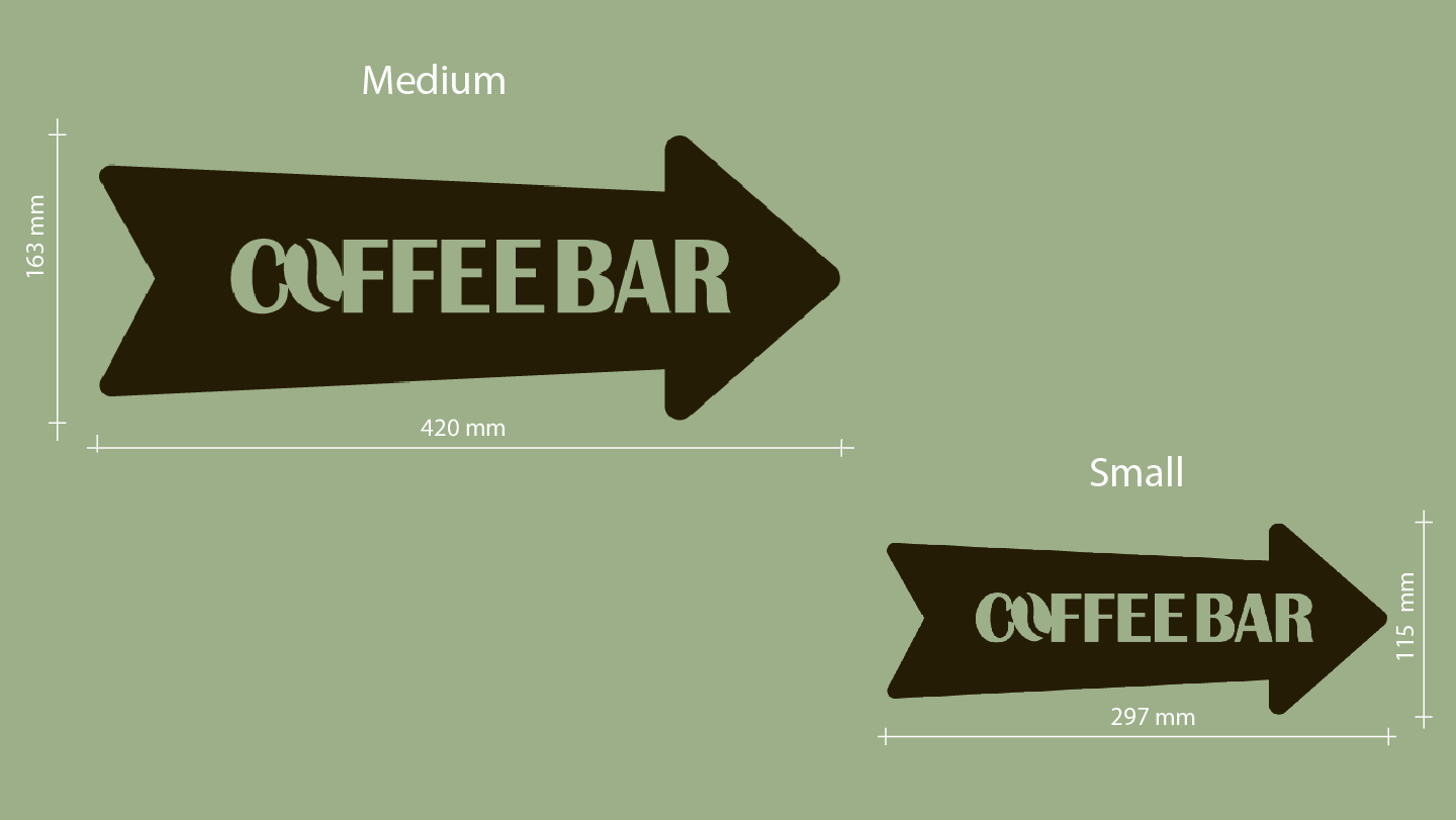 Two 'Coffee Bar' signs with dimensions on a green background - Acrylic wall decor - Vibewall