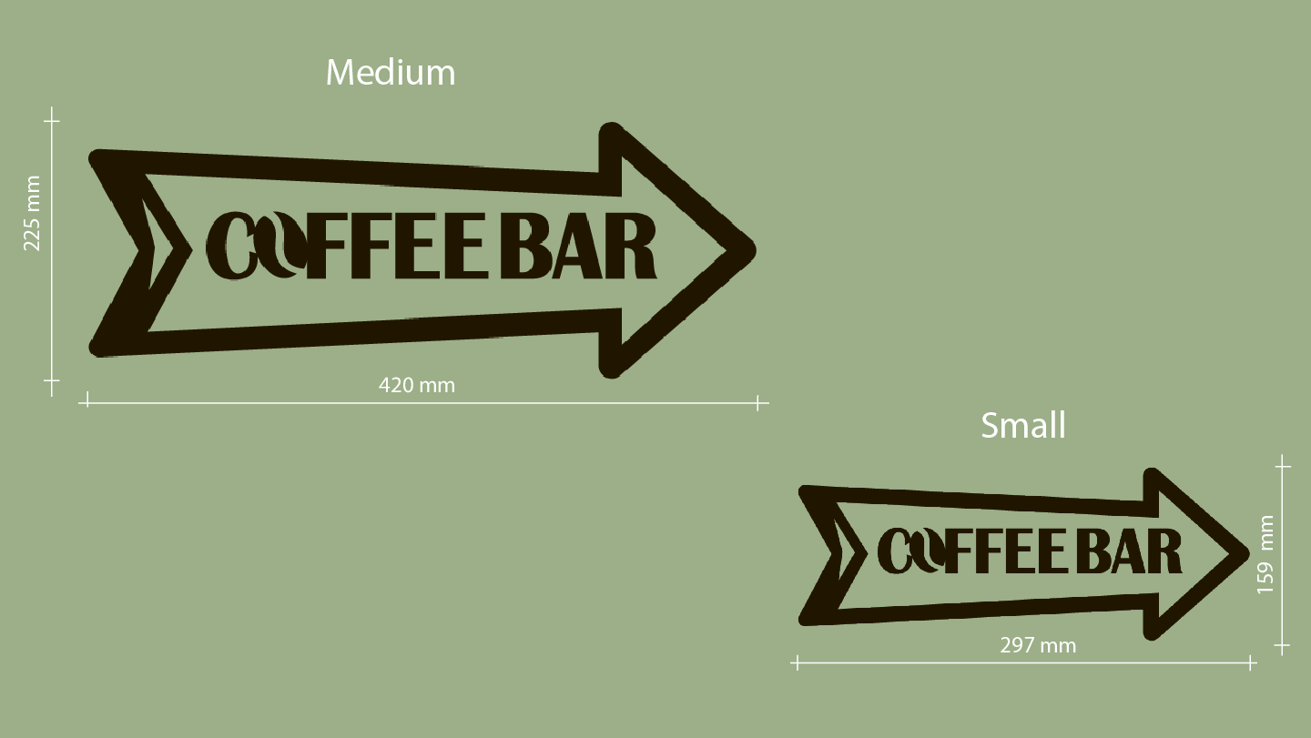 Two 'Coffee Bar' signs with dimensions on a green background - Acrylic wall decor - Vibewall