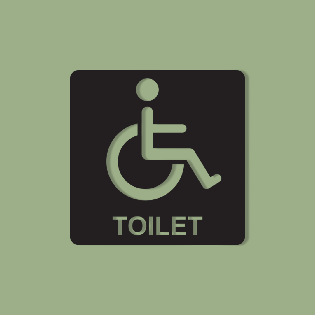 Handicap accessible toilet sign on a green background - Acrylic wall decor - Vibewall