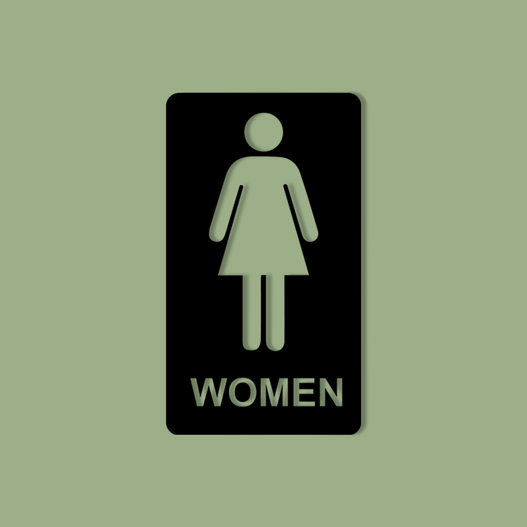 Women's restroom sign with a green icon and text on a light green background - Acrylic wall decor - Vibewall