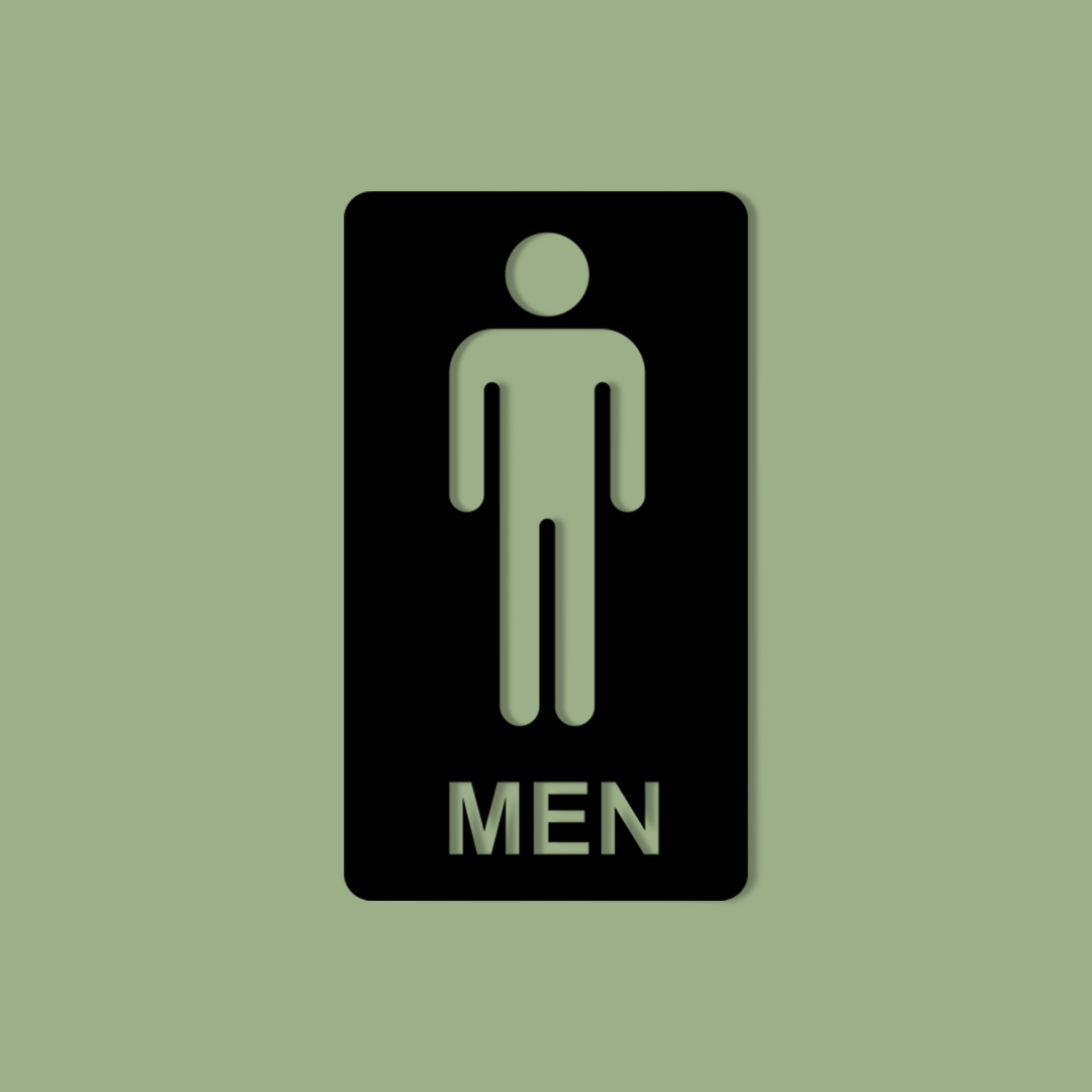 Men's restroom sign with a black border on a green background - Acrylic wall decor - Vibewall