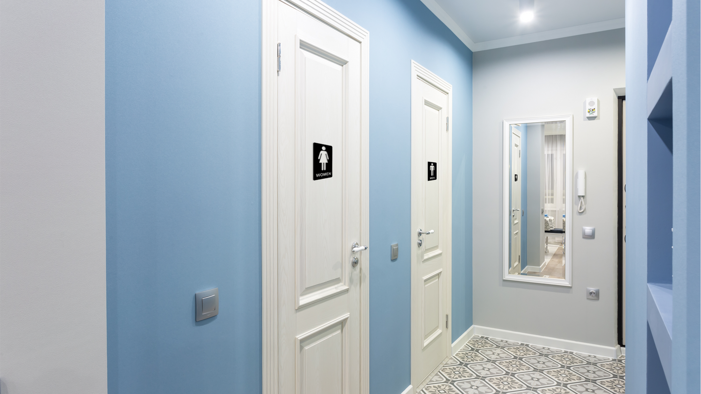 Hallway with blue walls, white doors, and a mirror. Acrylic wall decor - Vibewall
