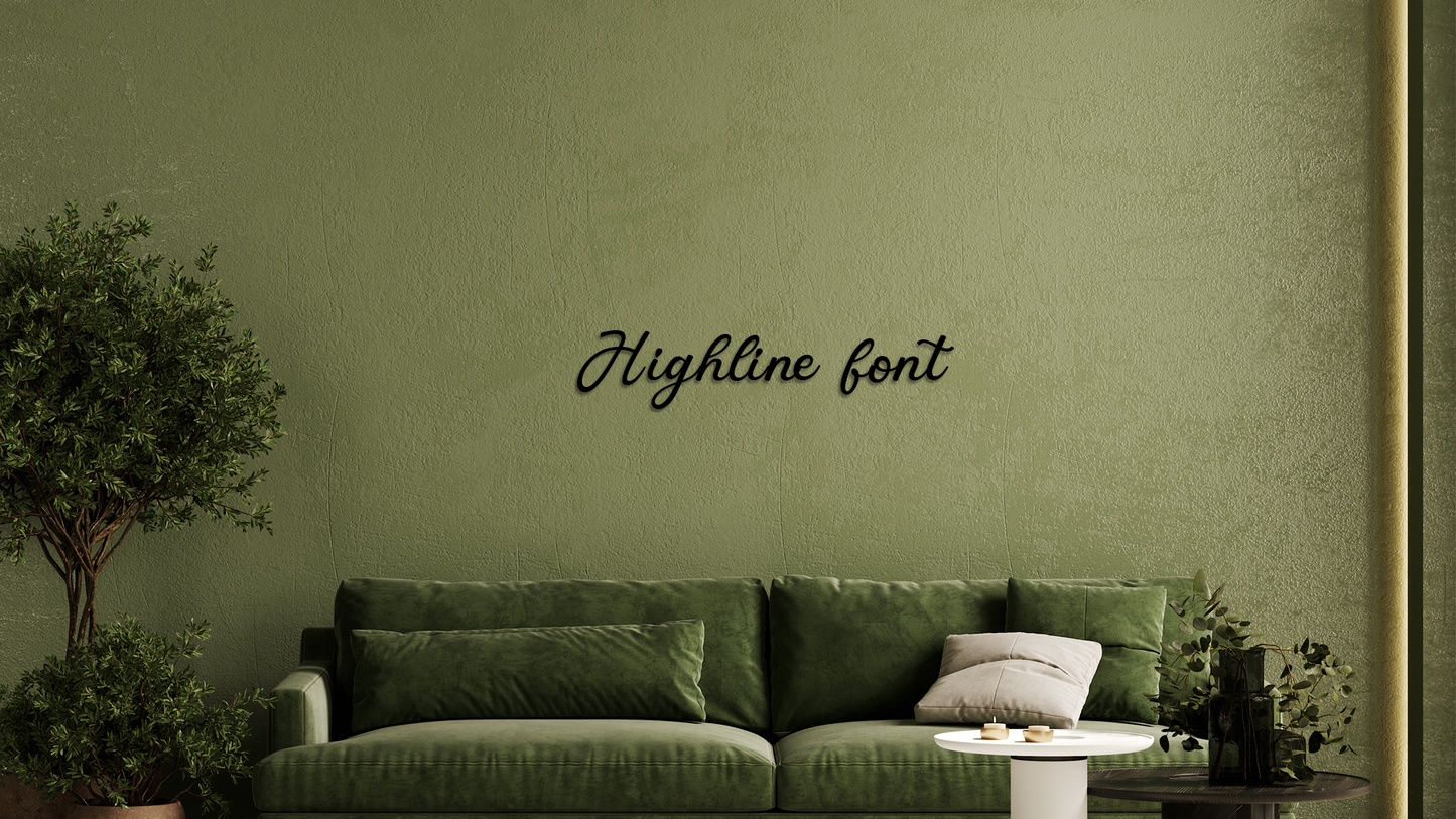 Green sofa against a green wall with 'Highline font' text - Acrylic wall decor - Vibewall