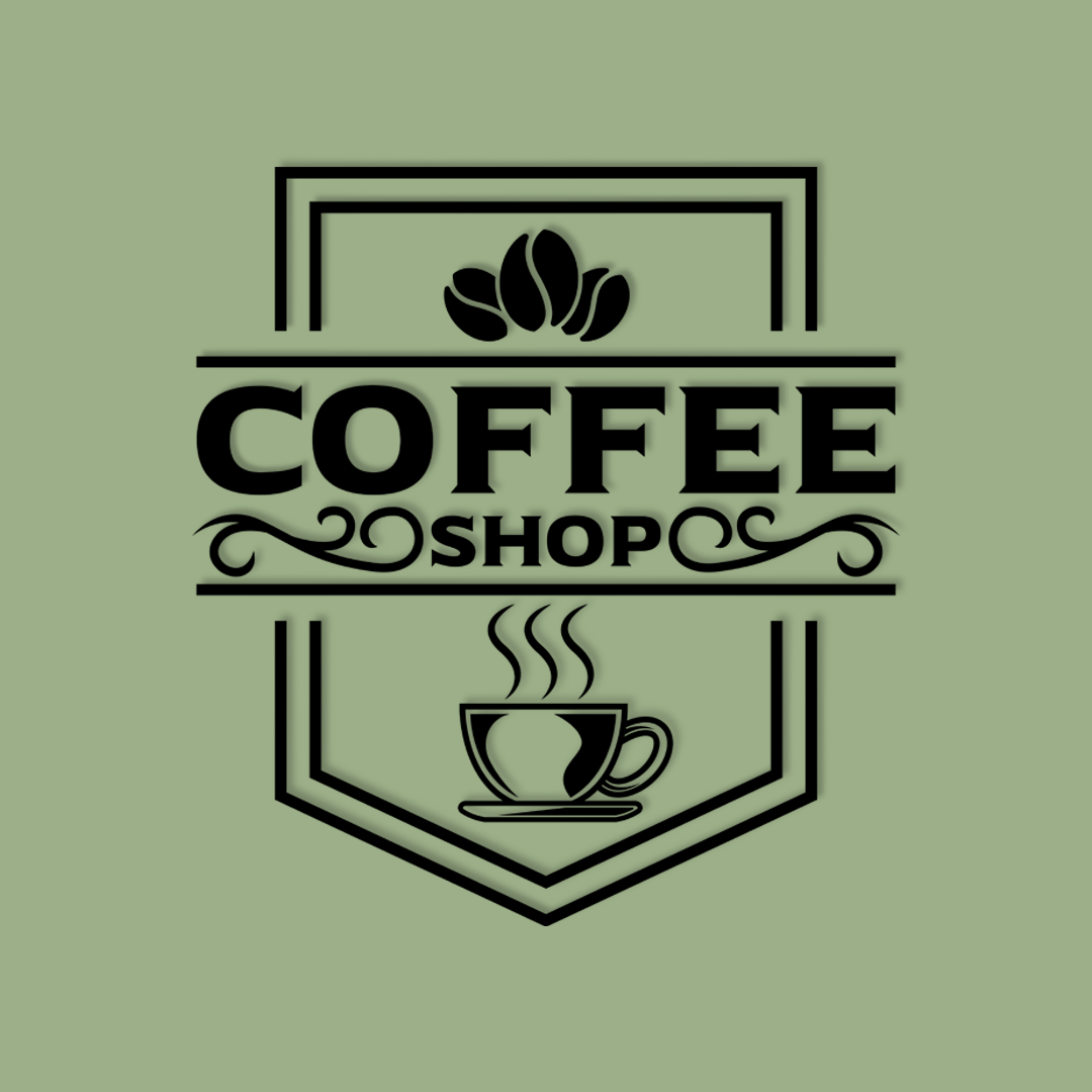 Logo of a coffee shop with coffee beans and a cup on a green background - Acrylic wall decor - Vibewall 