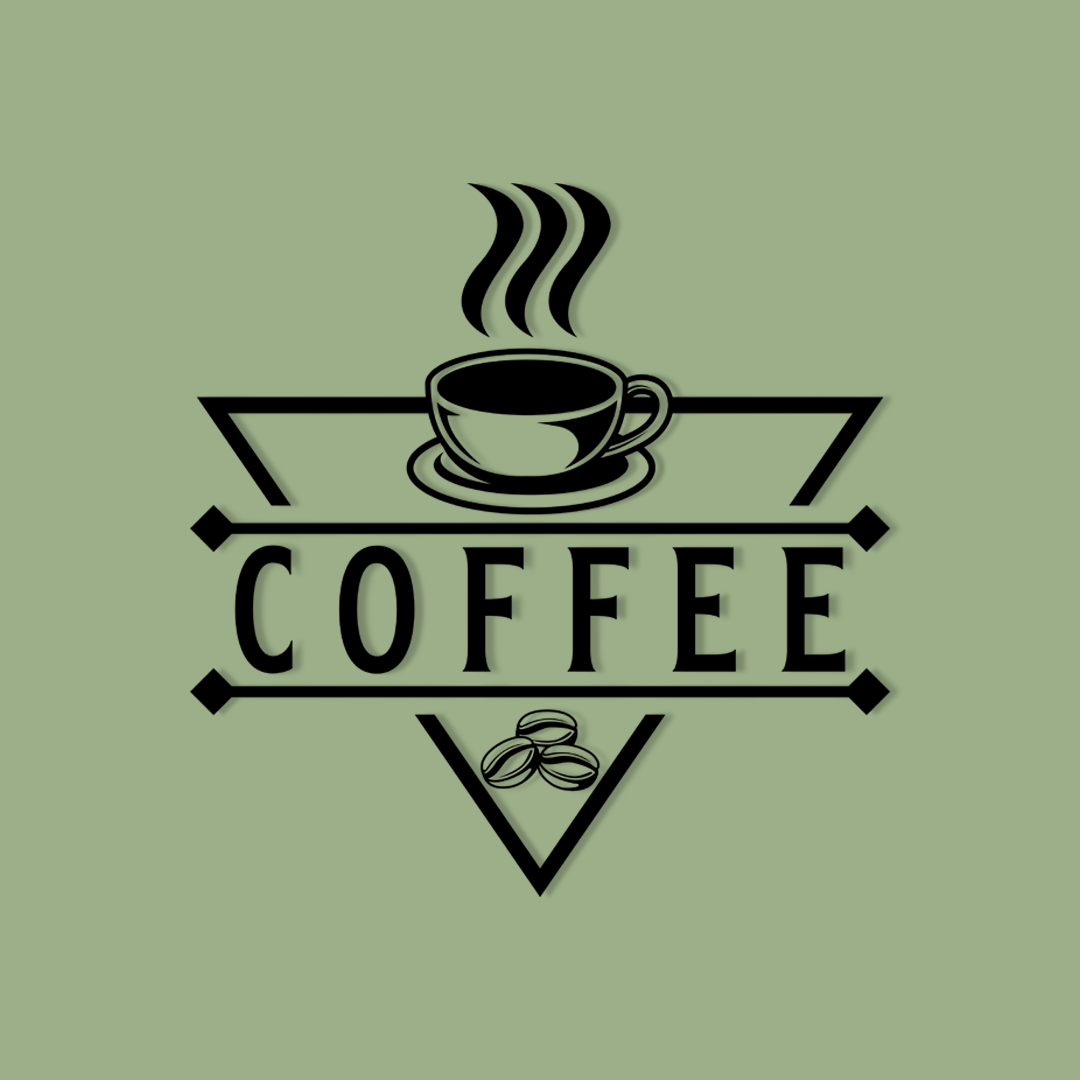 Black coffee cup with steam and 'COFFEE' text on a green background - Acrylic wall decor - Vibewall 