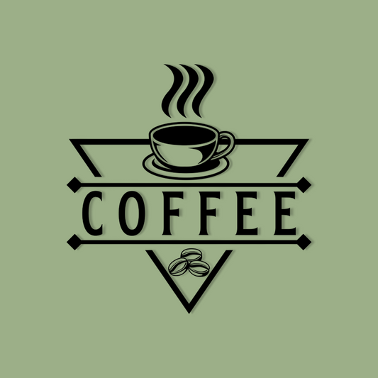 Black coffee cup with steam and 'COFFEE' text on a green background - Acrylic wall decor - Vibewall 