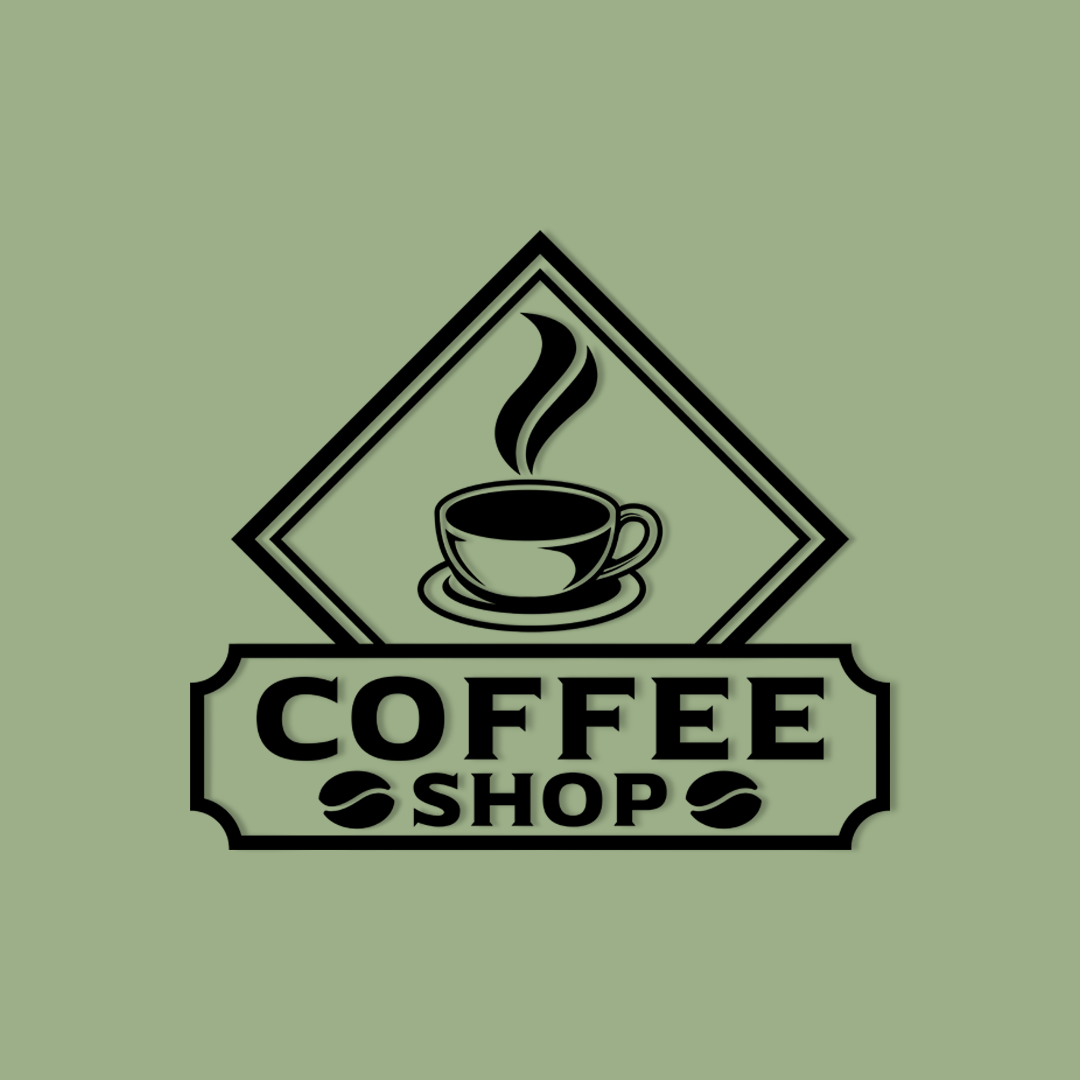 Black coffee shop logo on a green background - Acrylic wall decor - Vibewall 